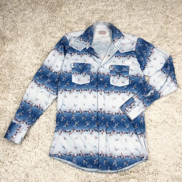 VTG H Bar C Ranchwear Pearl Snap Long Tail Western Shirt Mens 15.5-35 M USA Made - Picture 1 of 13